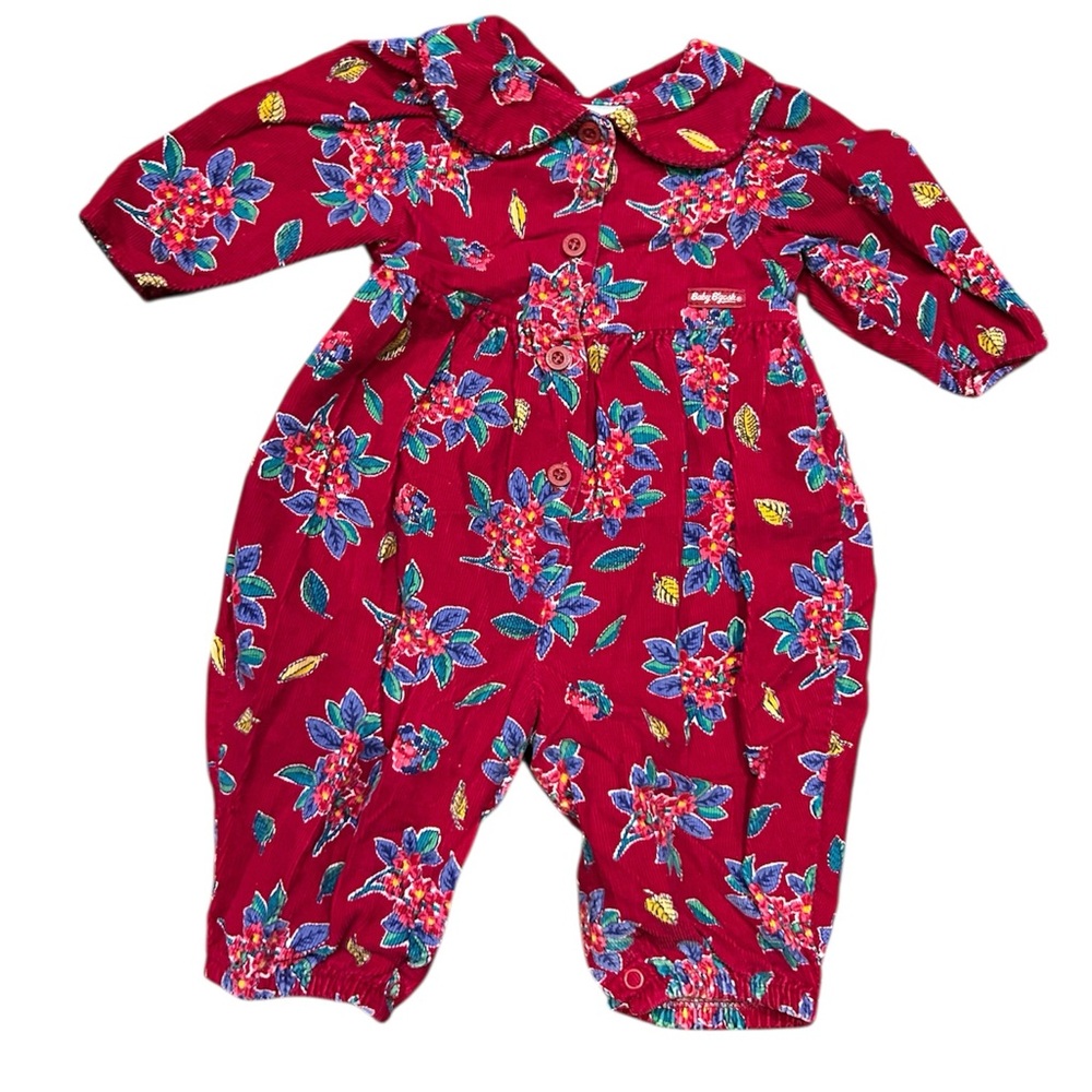 Baby B’gosh vintage romper corduroy cottage core 3 months burgundy floral girl